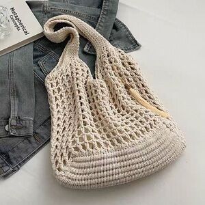 New Cream Bag Crochet Knit Shoulder Bag – Cream Beige Boho Styles
